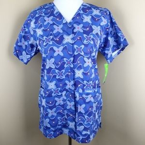 NWT Landau Scrub Top Blue Floral Size S Small